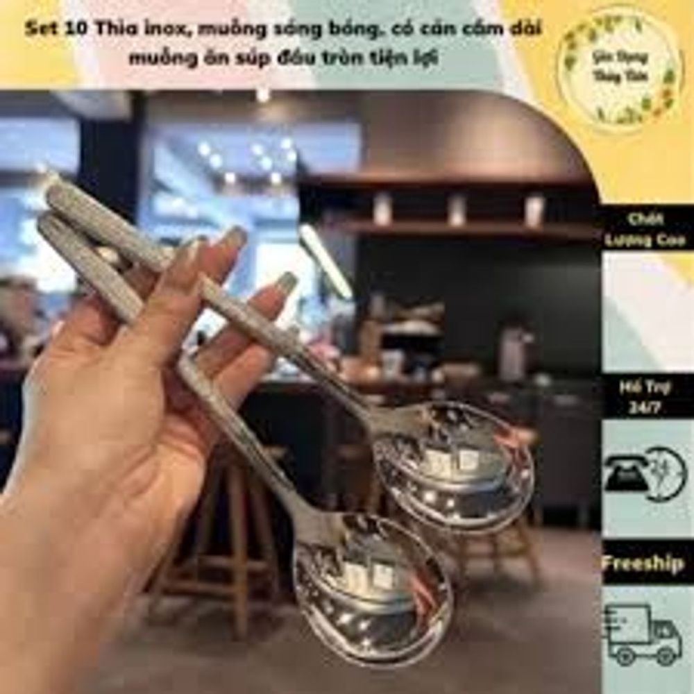 Muỗng, Thìa Múc Canh, Ăn Soup Cán Dài Viền Hoa Văn Sang Trọng, Chất Liệu Inox Sáng Bóng Không GỈ Set Phong Cách Hàn Quốc