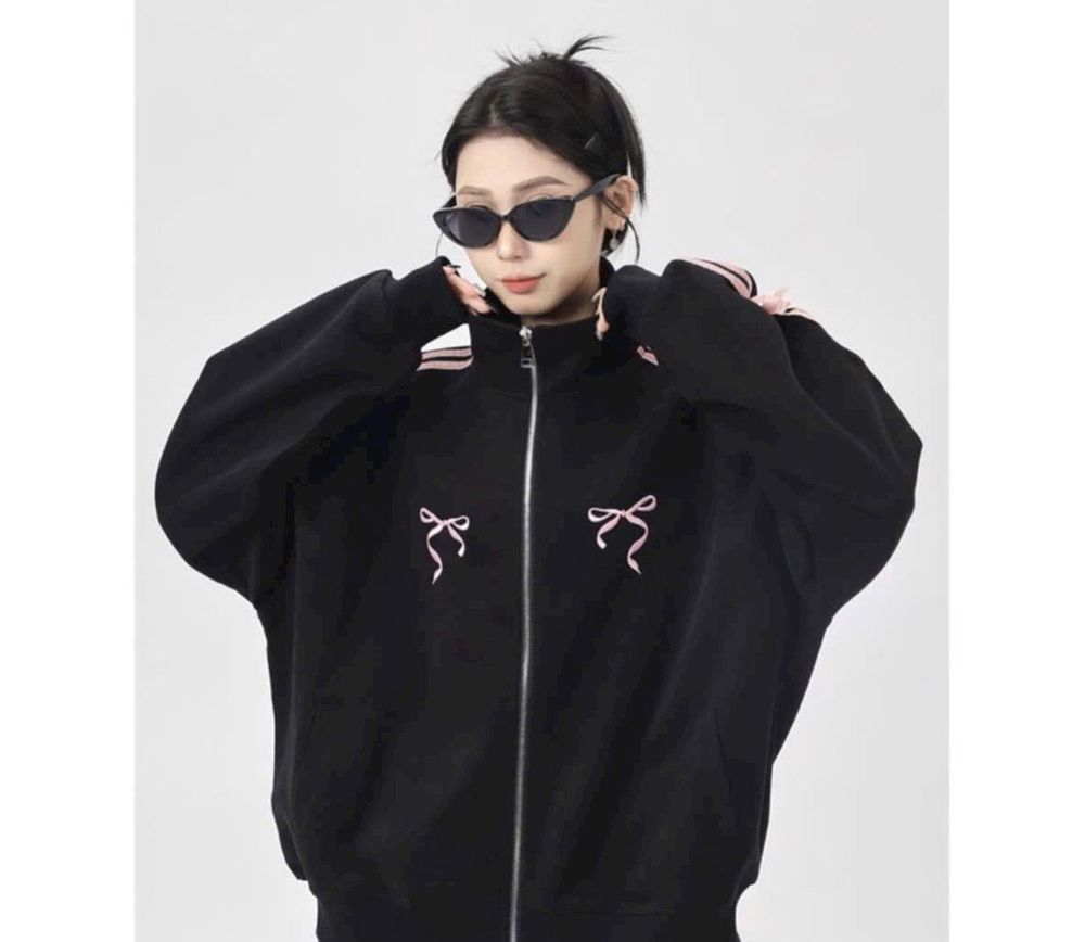 Áo khoác cổ bẻ chạy sọc Chất thun nỉ mịn mát dày, viền tay gắn nơ .dây kéo phao freesize dưới 75kg