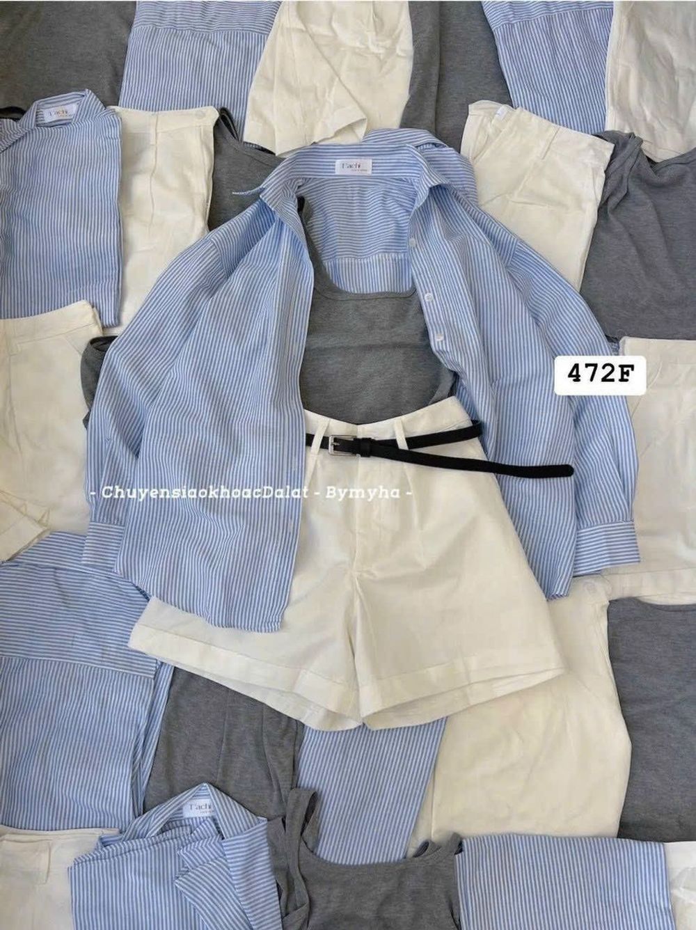 Set 3 món áo 2 dây bản to, quần short cứng, khoác sơ mi kèm nịt freesize dưới 55kg