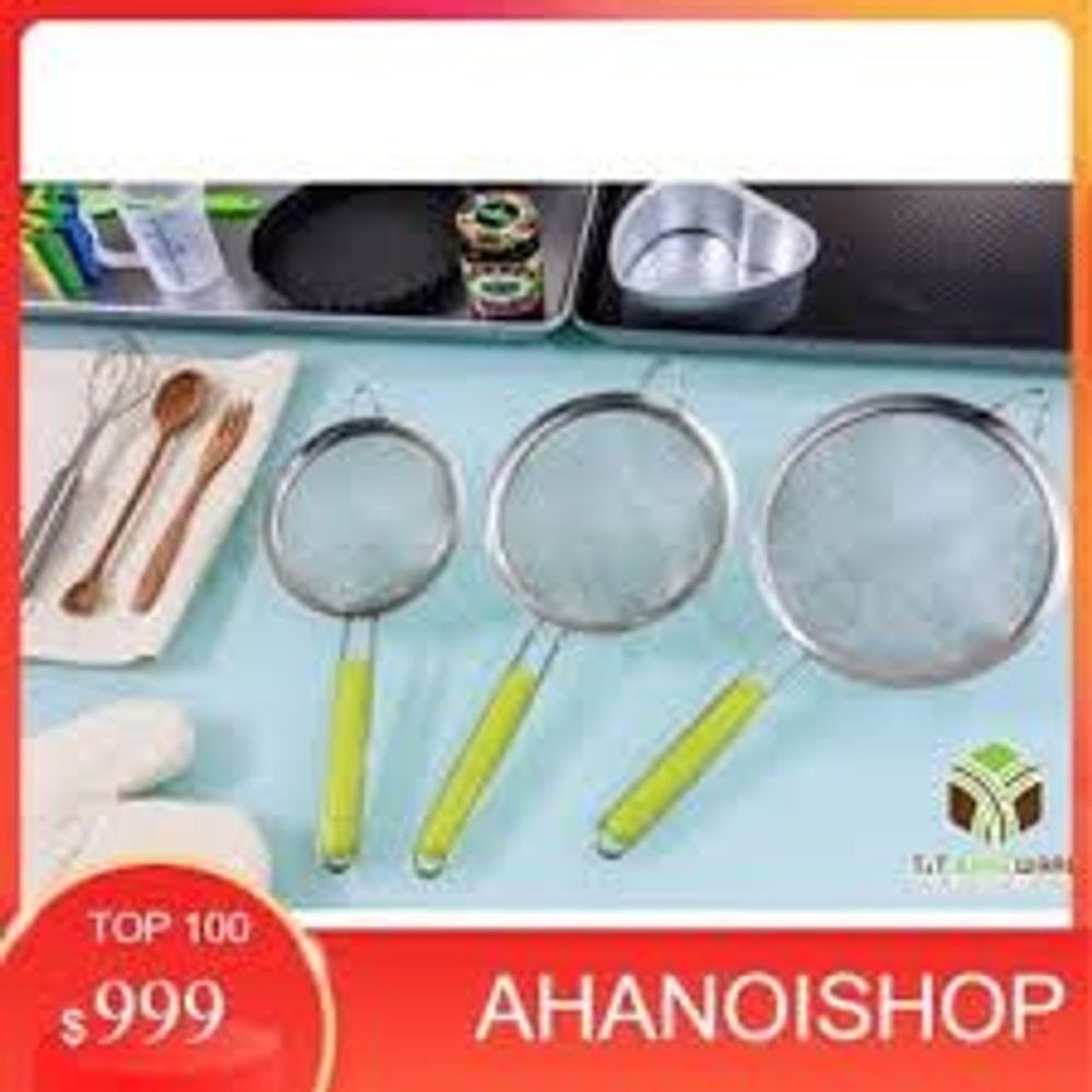Rây Lọc Viền Inox Cán Xanh Cao Cấp/ Rây cháo cho bé/ Rây thức ăn siêu mịn cho .bé 16CM