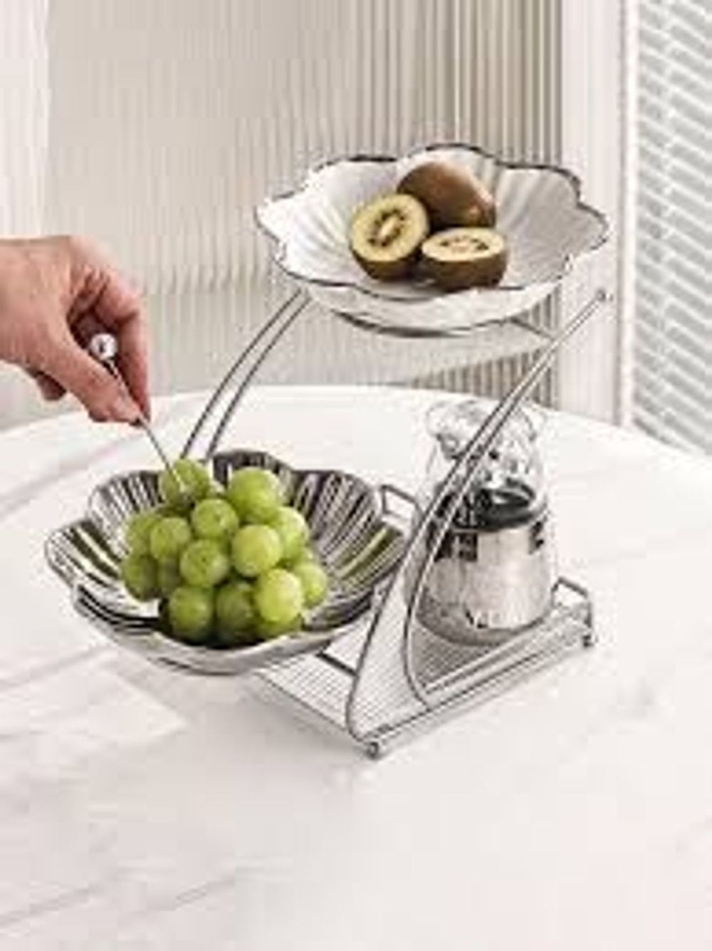 Đĩa sứ 3 tầng kèm dĩa ăn hoa quả, khay đựng đồ ăn trái cây phòng khách gia đình
