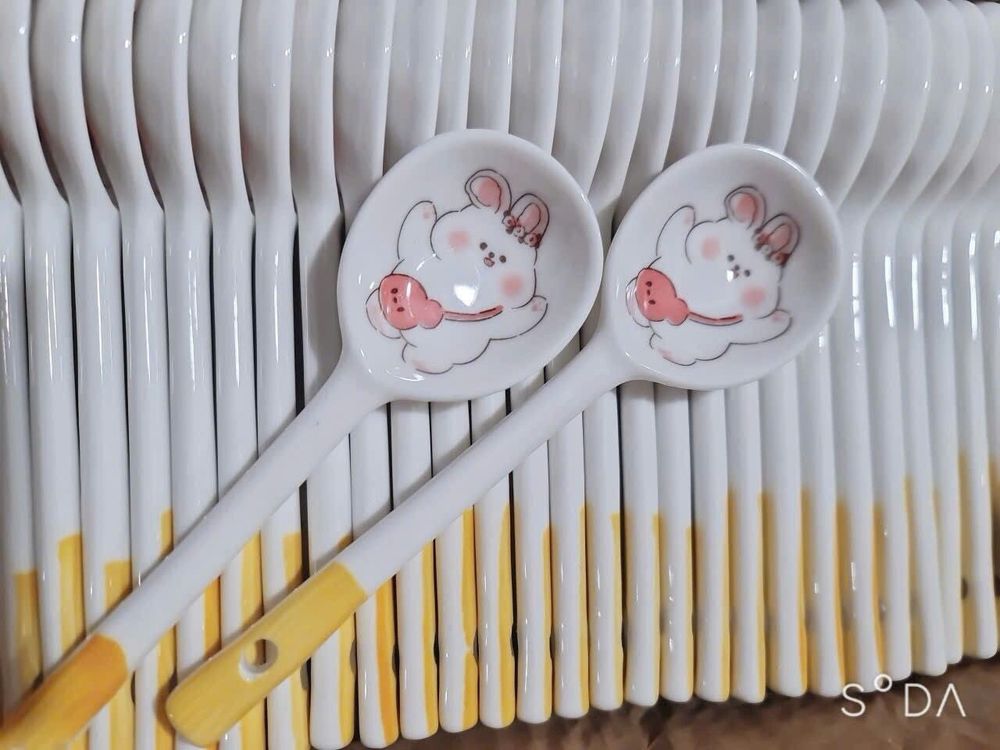 Thìa sứ hoạt hình ngộ nghĩnh, Thìa ăn cơm cho bé, Muỗng ăn cơm dễ thương