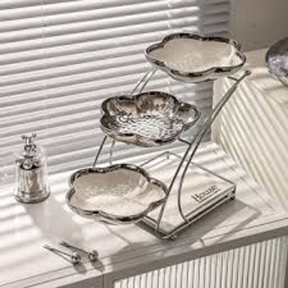 Đĩa sứ 3 tầng kèm dĩa ăn hoa quả, khay đựng đồ ăn trái cây phòng khách gia đình - SOFTHOME 7