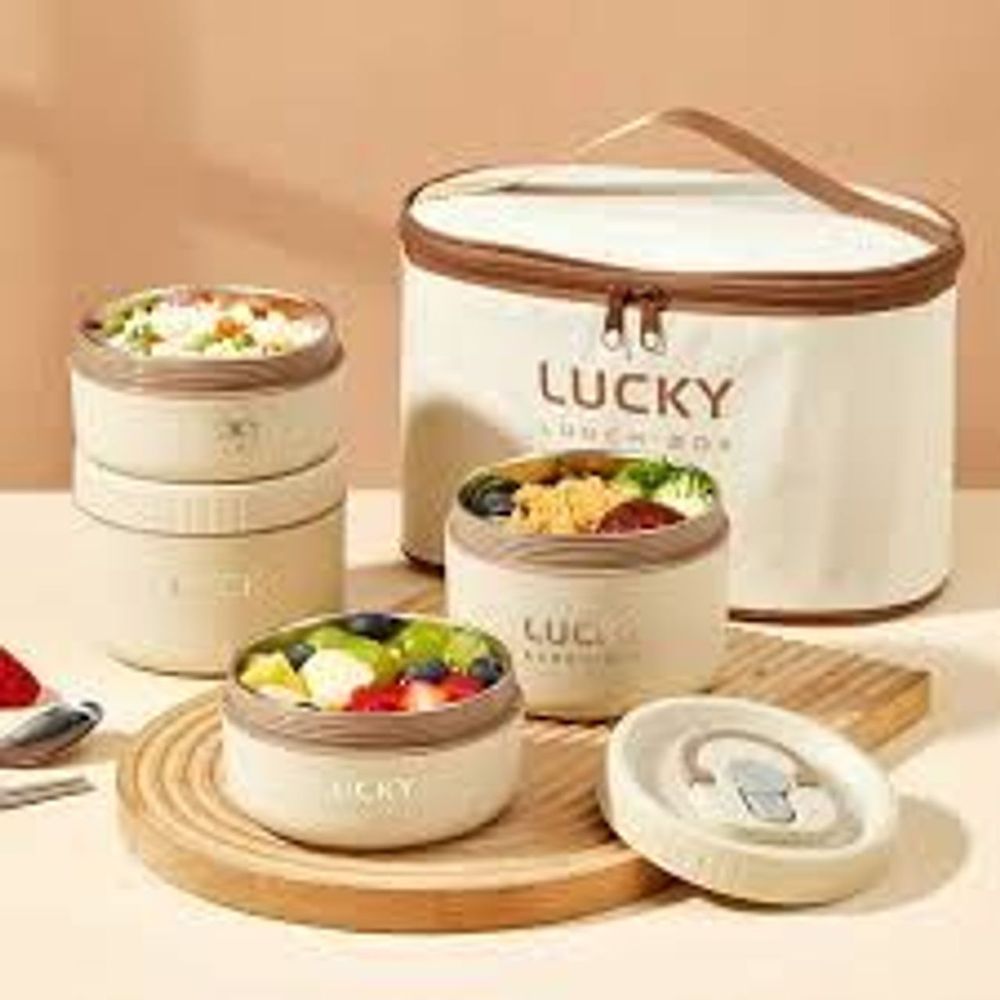 Hộp Cơm Giữ Nhiệt Lunch Box Hình Trụ Fantastic - Chất Liệu Inox 304 An Toàn - Tặng Kèm Túi Và Bộ Muỗng