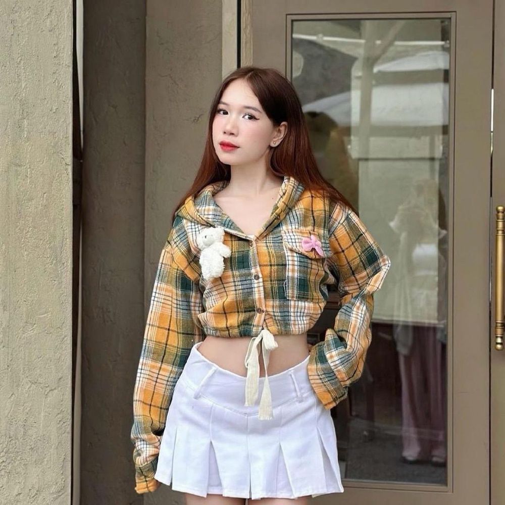 ÁO KHOÁC SƠ MI FORM CROPTOP, CHẤT LIỆU KATE NỈ , CARO DÀY KÈM ÁO TRONG.
