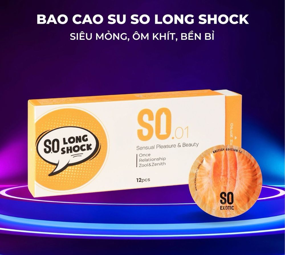 Bao cao su SO LONG SHOCK size 52mm siêu mỏng, kéo dài