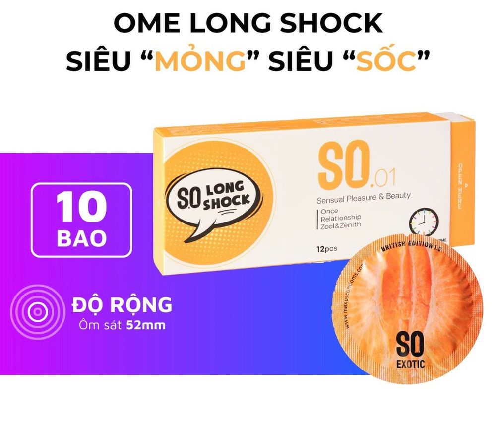 Bao cao su SO LONG SHOCK size 52mm siêu mỏng, kéo dài