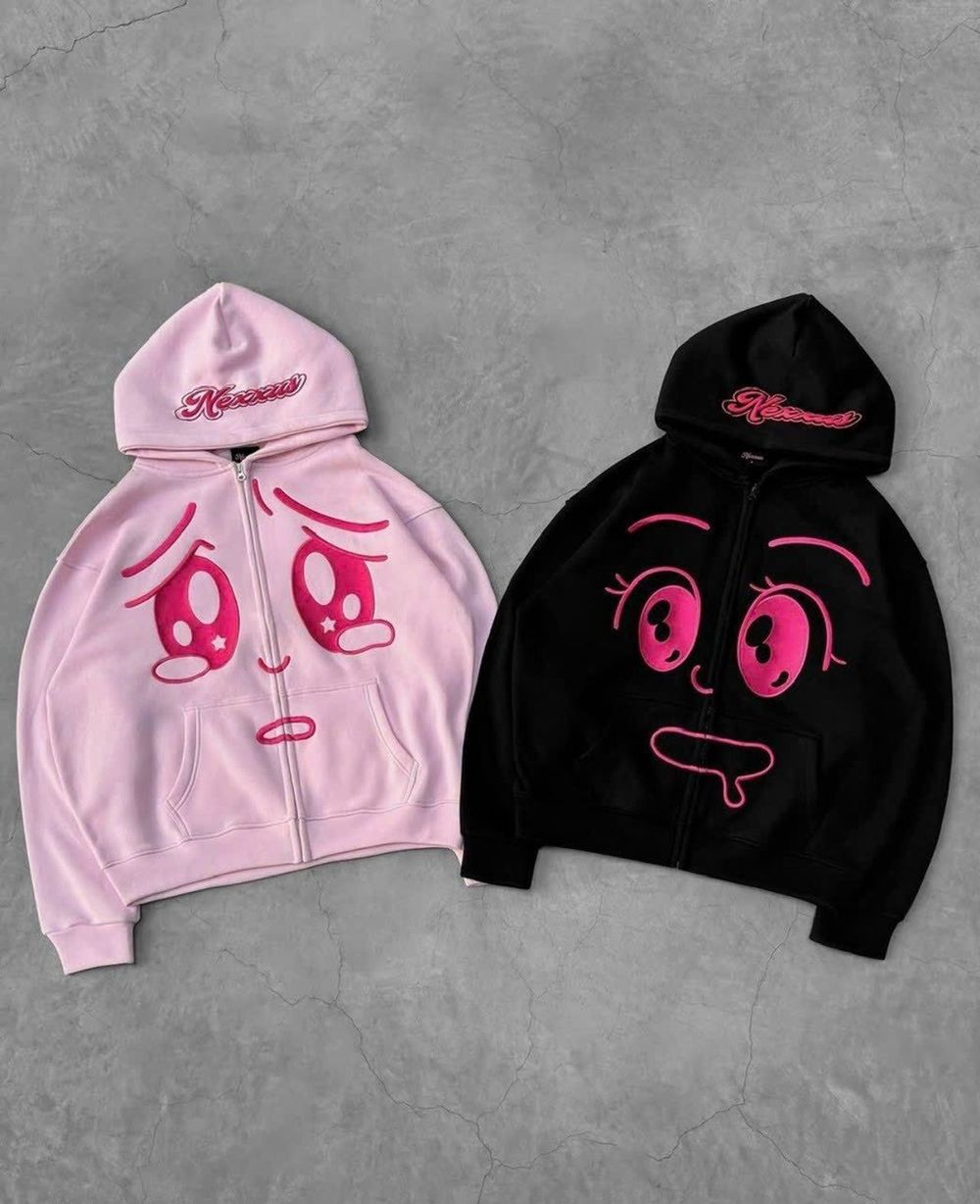 Aó khoác 8 túi in biểu cảm đáng yêu, chất thun nỉ dày mịn, nón rộng 2 lớp, freesize dưới 70kg