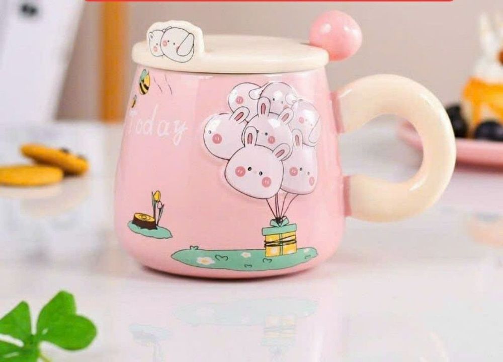 Cốc sứ quai xách chùm bóng[Tặng kèm thìa] nhiều họa tiết nổi cực đẹp nhiều màu kèm hộp đựng