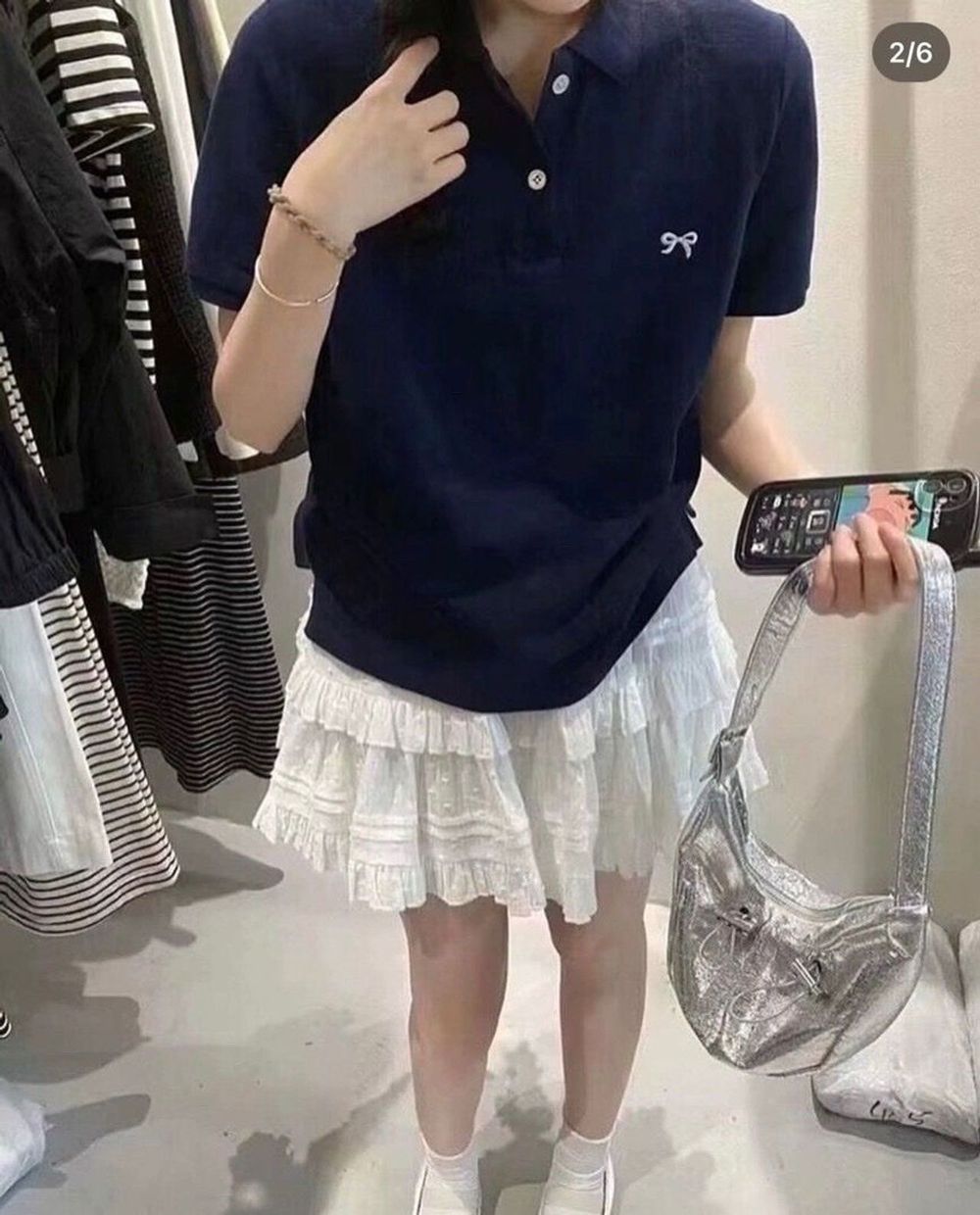 ÁO THUN POLO THÊU NƠ NHỎ freesize dưới 52kg