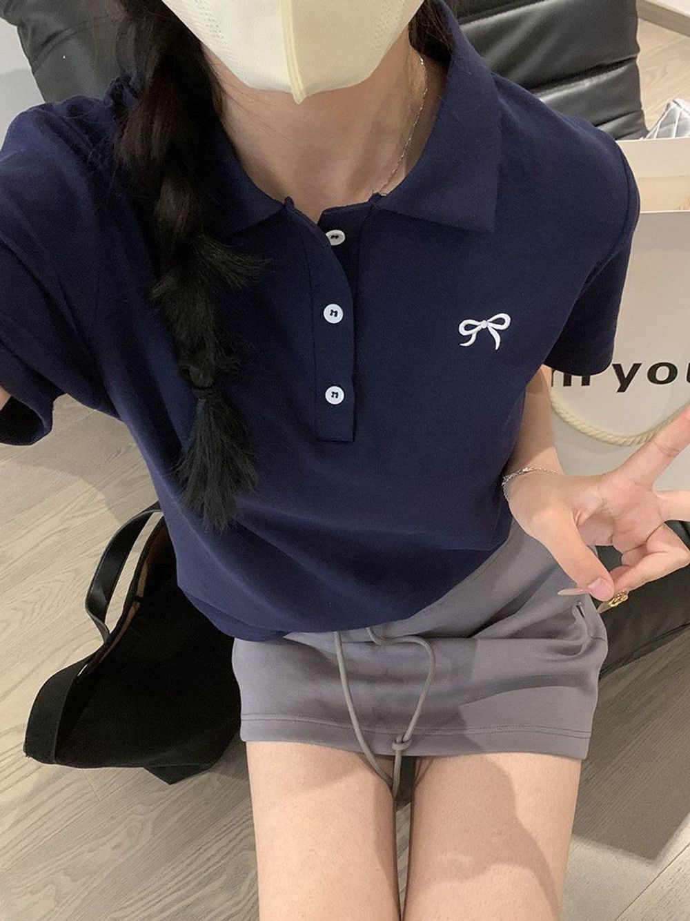 ÁO THUN POLO THÊU NƠ NHỎ freesize dưới 52kg