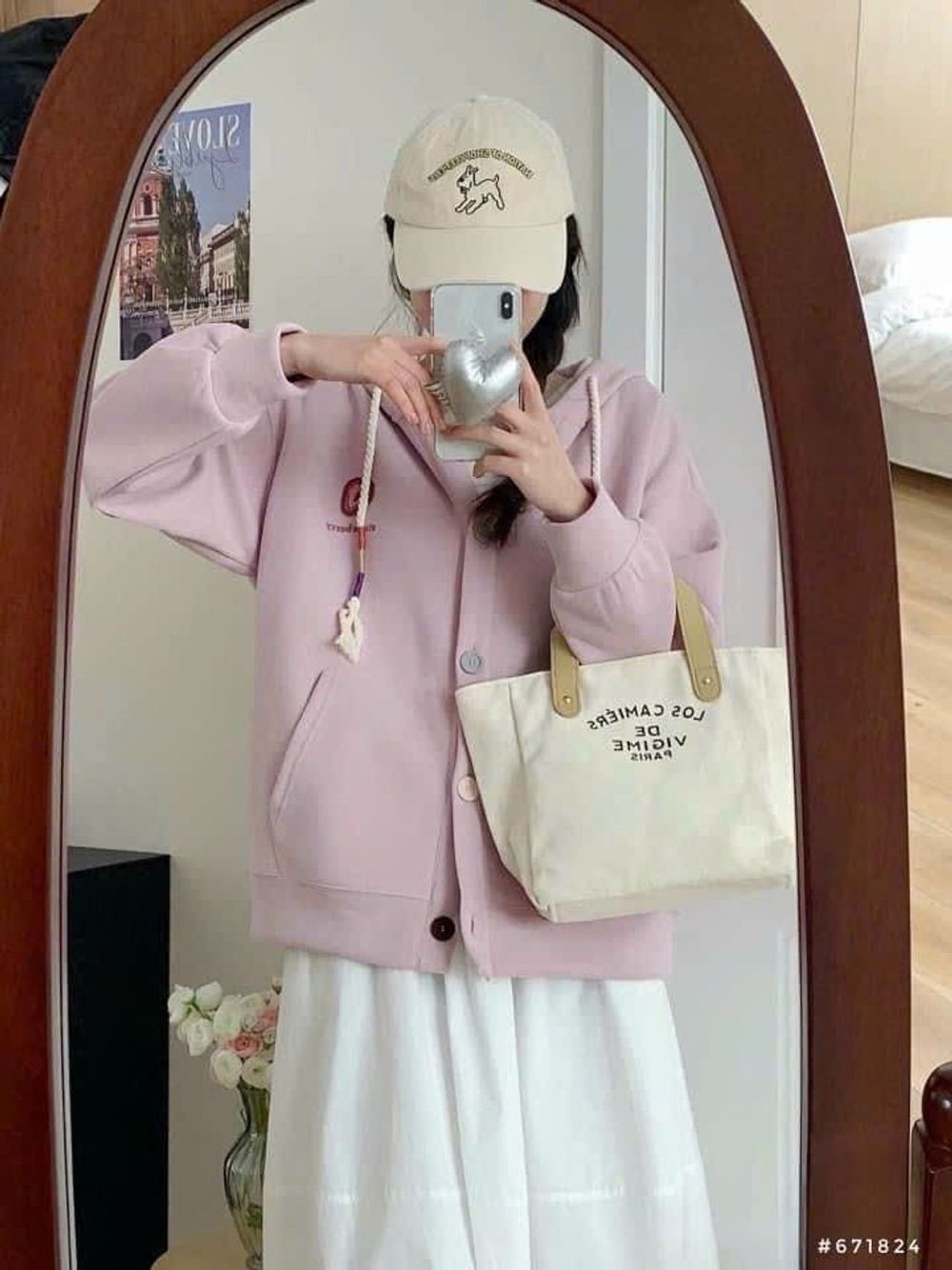 Áo khoác cadigan gài nút có nón 2 lớp rộng, logo thêu trái cây, freesize dưới 70kg