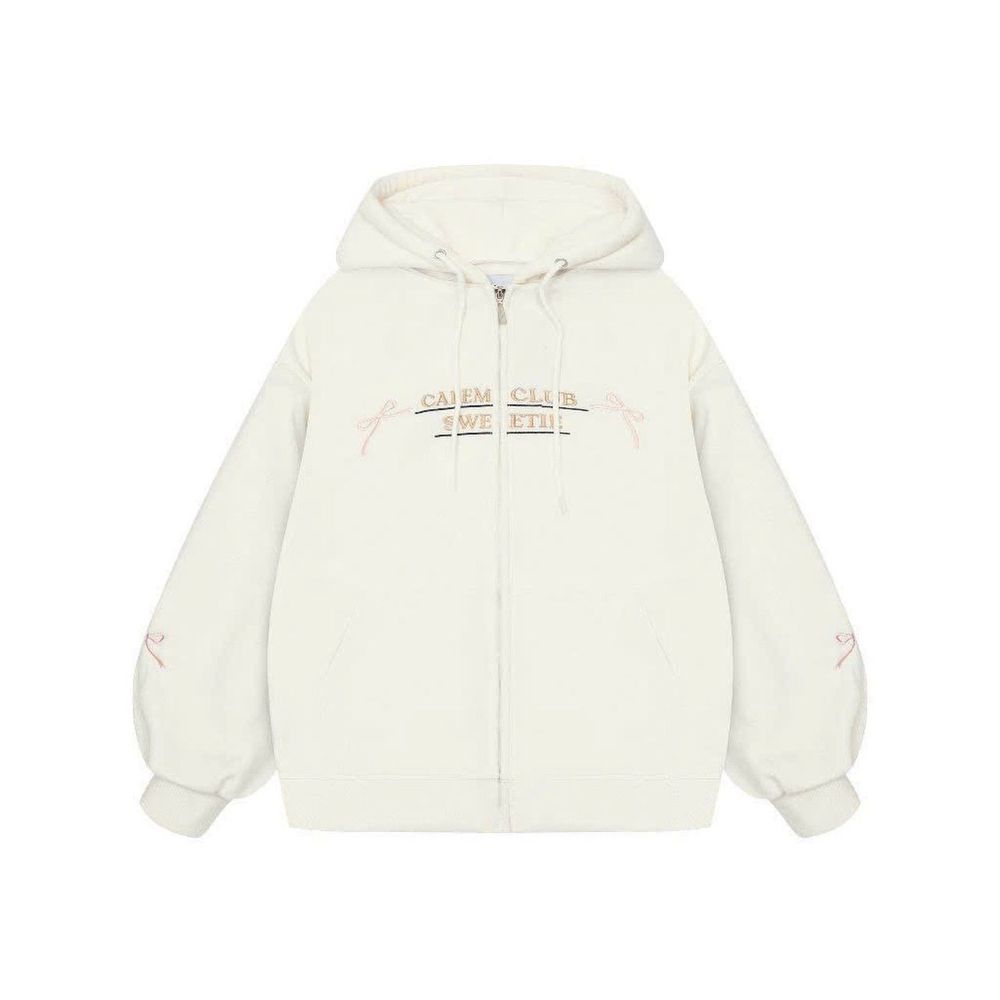 ￼Áo khoác Hoodie zip nỉ thêu Nơ 2 CÁNH TAY SWEETIE CỰC DỄ THƯƠNG nón to có túi trong form rộng unisex