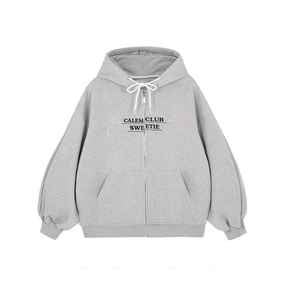 ￼Áo khoác Hoodie zip nỉ thêu Nơ 2 CÁNH TAY SWEETIE CỰC DỄ THƯƠNG nón to có túi trong form rộng unisex