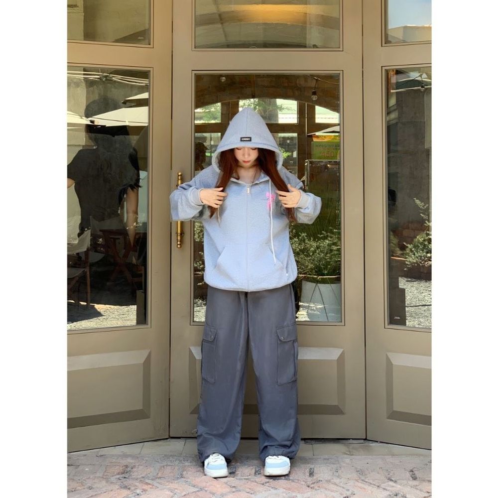 Áo khoác in Try hard trust self-love NƠ HỒNG chất thun nỉ dày mịn, nón rộng 2 lớp vải chính,tay phồng và rộng ,dây kéo phao