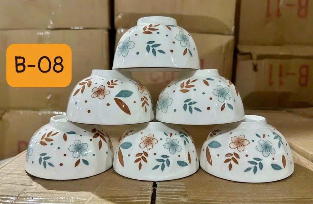Bộ 10 bát ăn cơm hoa văn đẹp đường kính 11.5cm chất liệu gốm sứ cao cấp