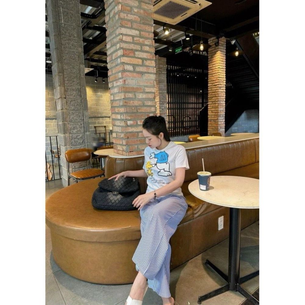 Bộ áo tay ngắn in SNOOPY, quần dài kẻ in Snoppy Chất cotton mịn mát freesize dưới 65kg