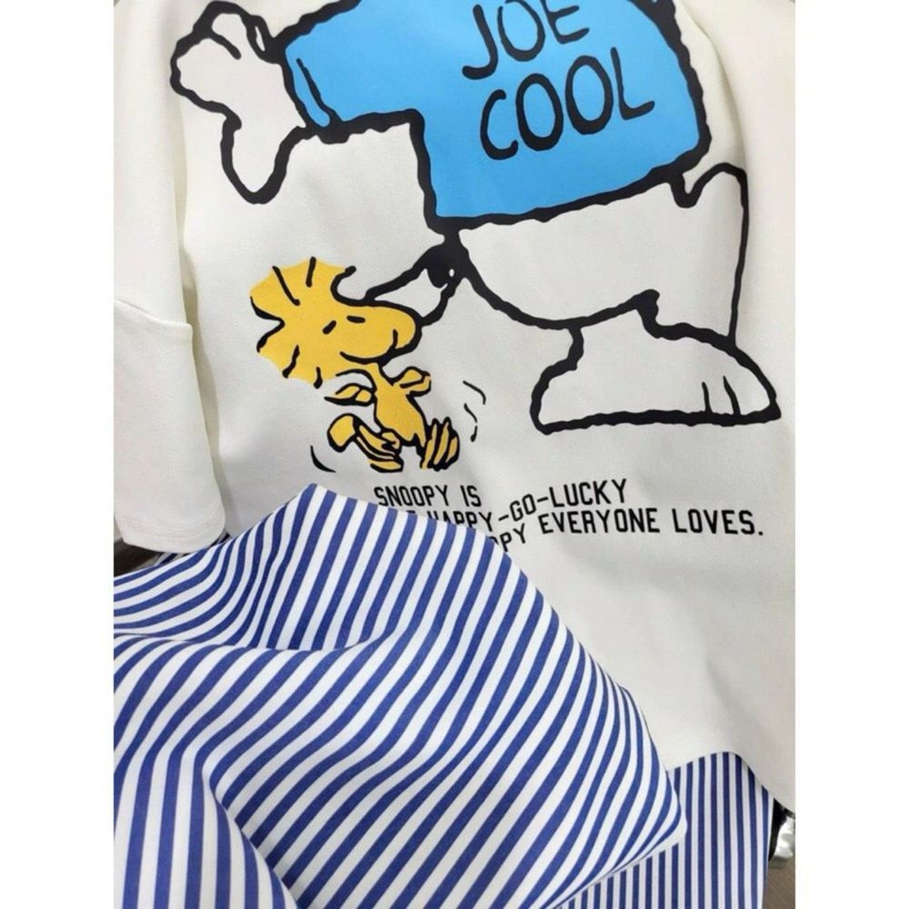 Bộ áo tay ngắn in SNOOPY, quần dài kẻ in Snoppy Chất cotton mịn mát freesize dưới 65kg