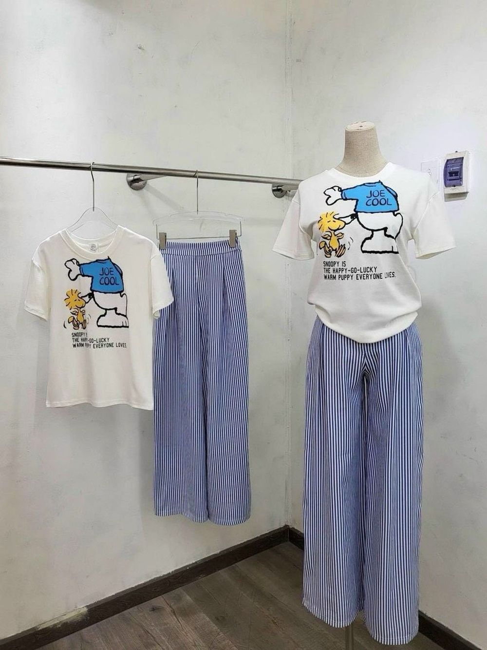 Bộ áo tay ngắn in SNOOPY, quần dài kẻ in Snoppy Chất cotton mịn mát freesize dưới 65kg