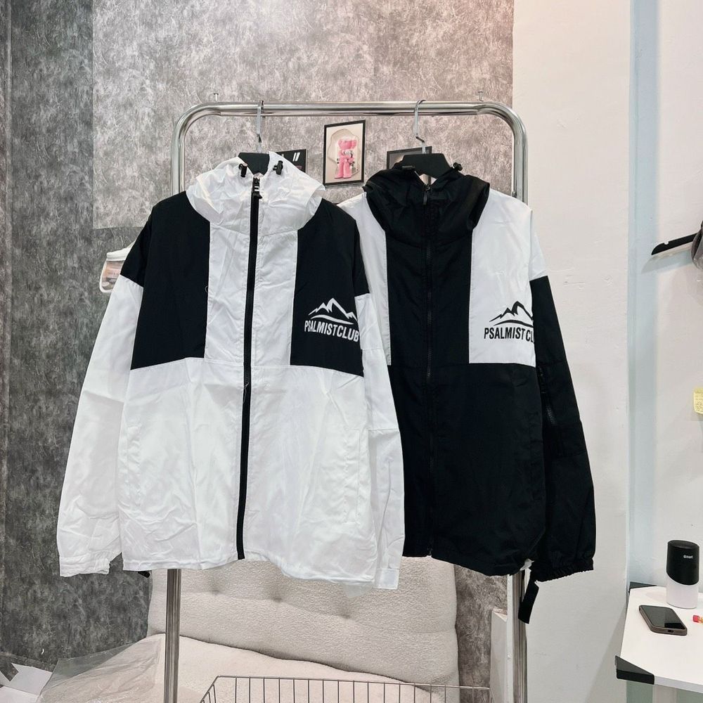 Áo khoác 2 lớp lót dù phối thân ĐEN TRẮNG in PSALMIST dây kéo phao
