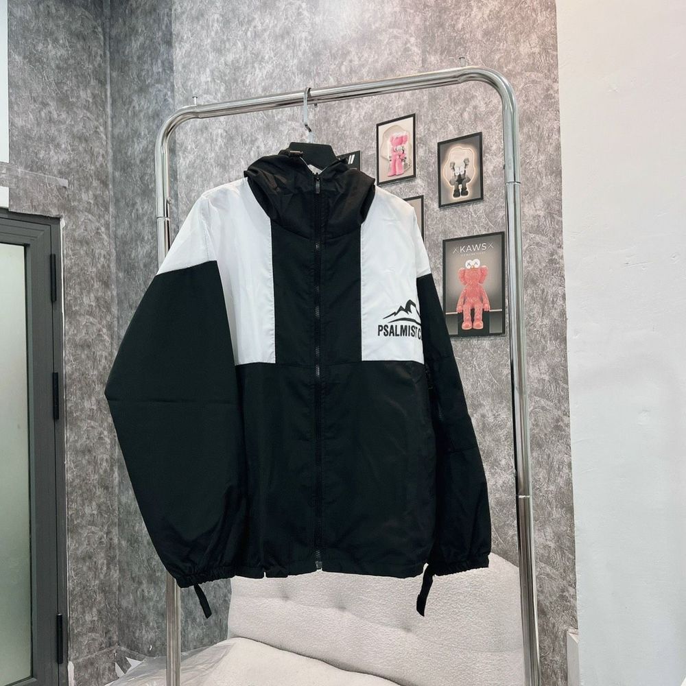 Áo khoác 2 lớp lót dù phối thân ĐEN TRẮNG in PSALMIST dây kéo phao