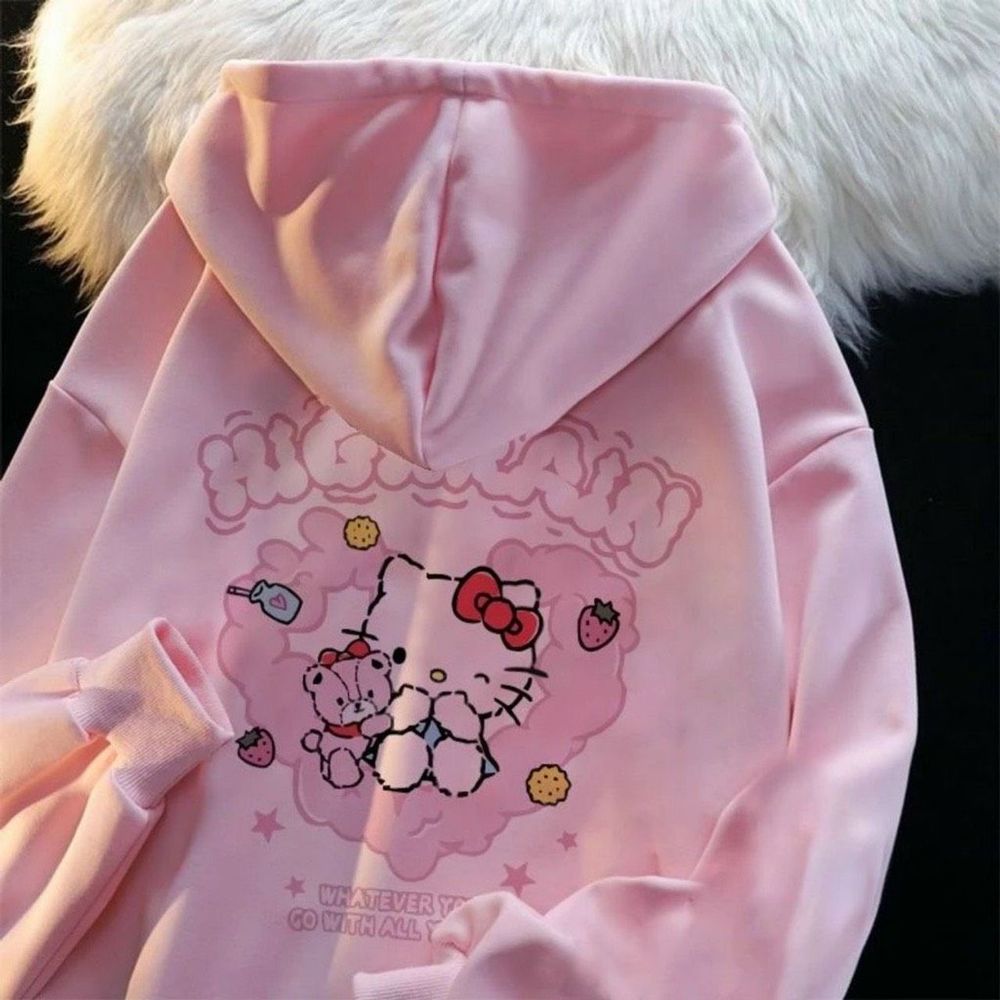 Áo khoác in KITTY chất thun nỉ mịn mát dày freesize dưới 70kg