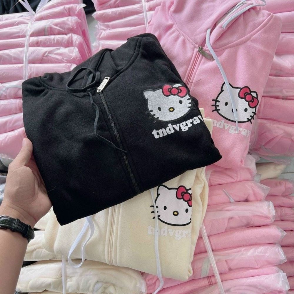 Áo khoác in KITTY chất thun nỉ mịn mát dày freesize dưới 70kg
