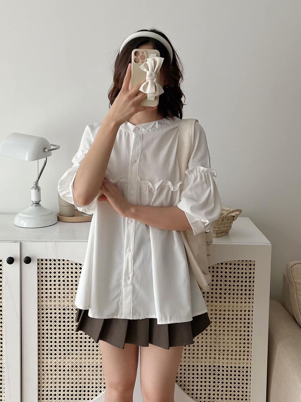 Áo sơ mi babydoll BÈO NGỰC Freesize dưới 58kg chất đũi xốp