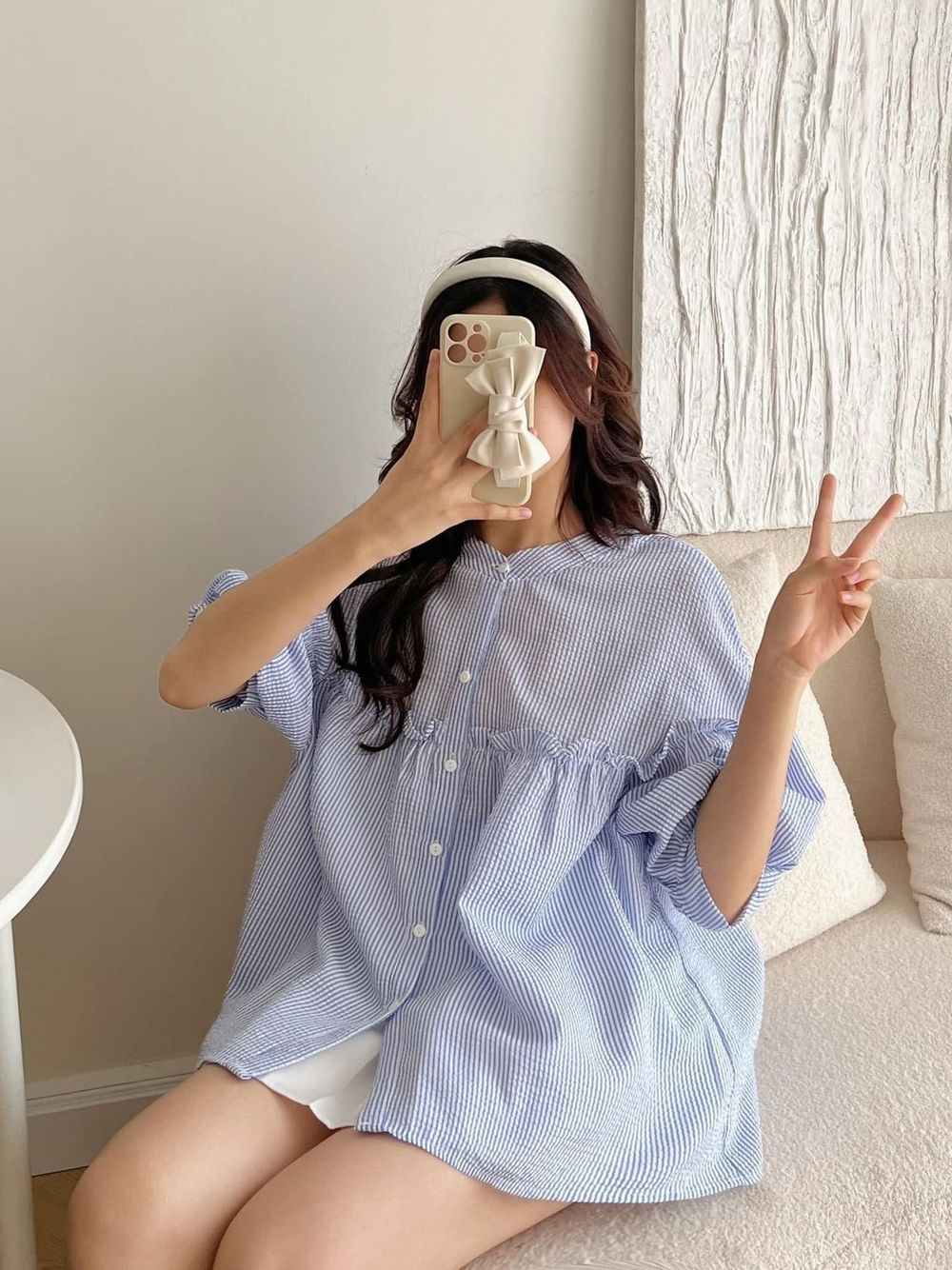 Áo sơ mi babydoll BÈO NGỰC Freesize dưới 58kg chất đũi xốp