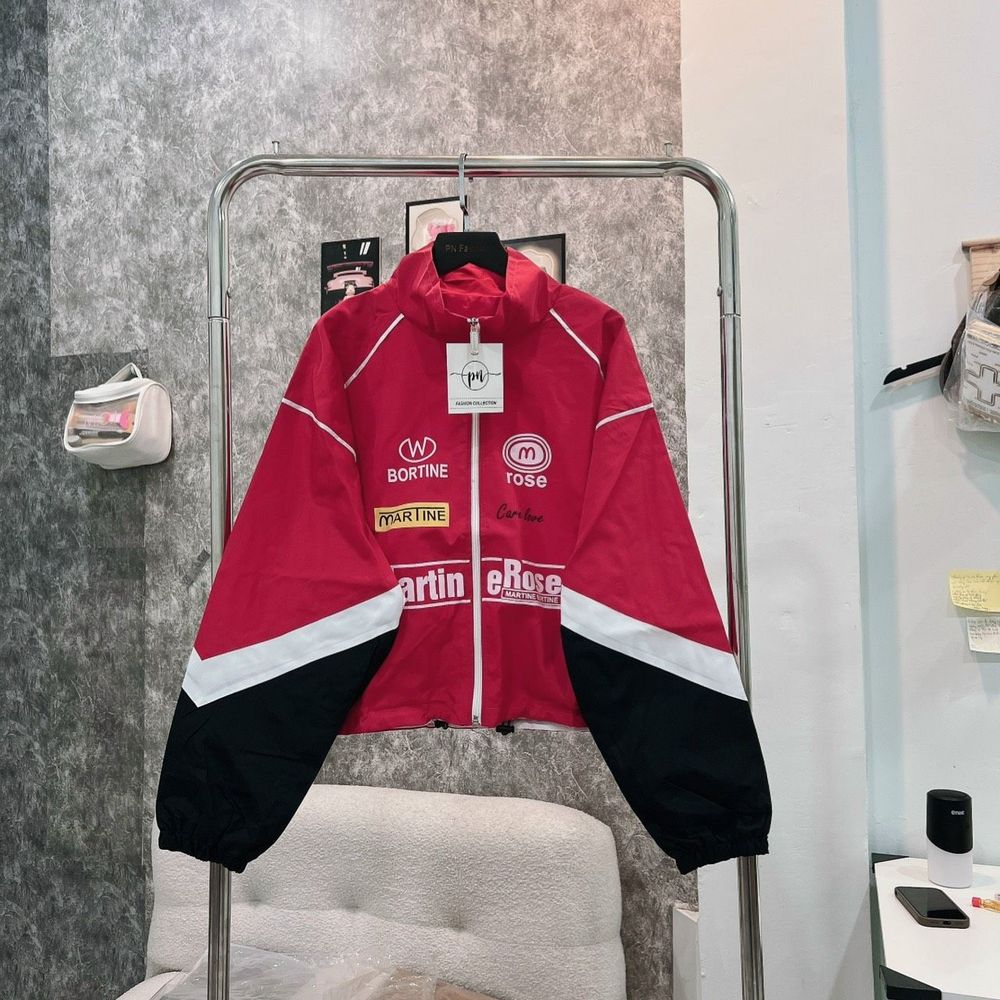 Áo khoác dù cổ bẻ phối màu, logo in MARTINE ROSE Chất dù xịn 2 lớp, dây rút lai