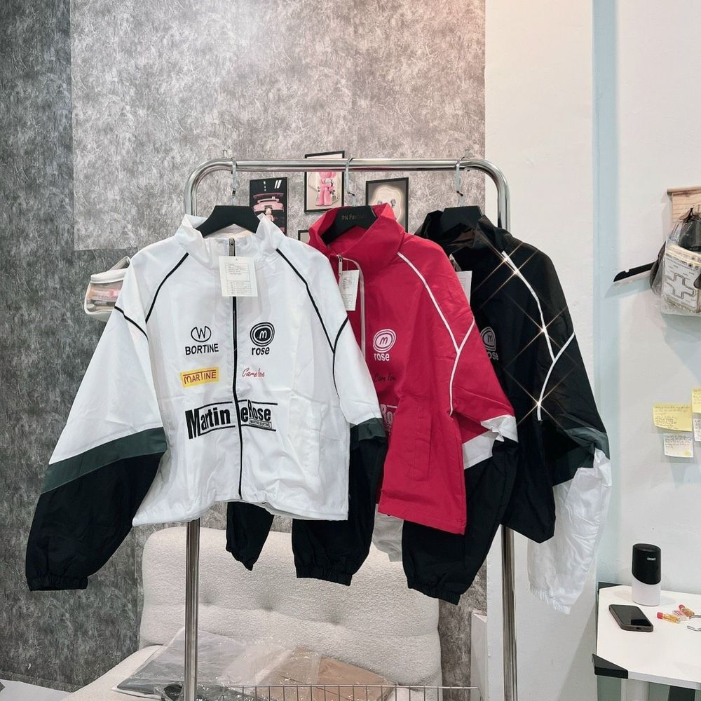 Áo khoác dù cổ bẻ phối màu, logo in MARTINE ROSE Chất dù xịn 2 lớp, dây rút lai