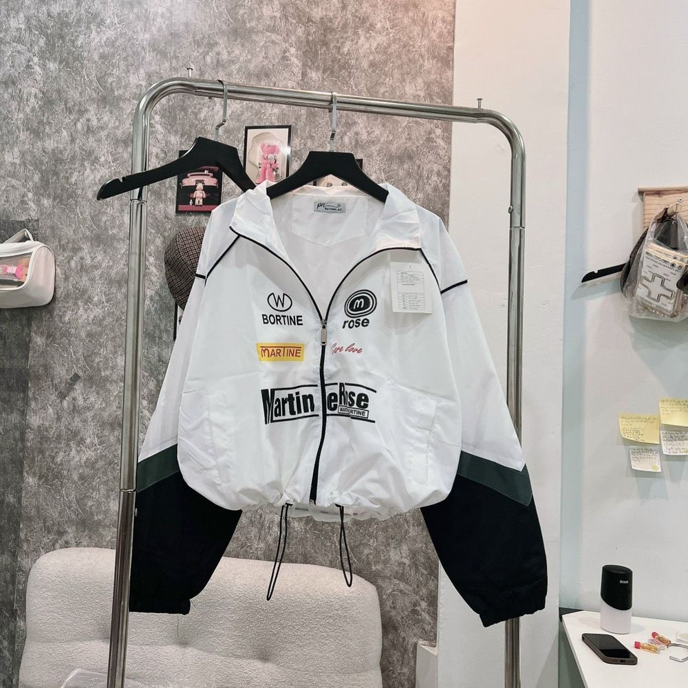 Áo khoác dù cổ bẻ phối màu, logo in MARTINE ROSE Chất dù xịn 2 lớp, dây rút lai