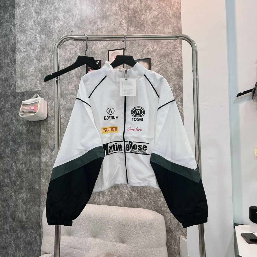Áo khoác dù cổ bẻ phối màu, logo in MARTINE ROSE Chất dù xịn 2 lớp, dây rút lai