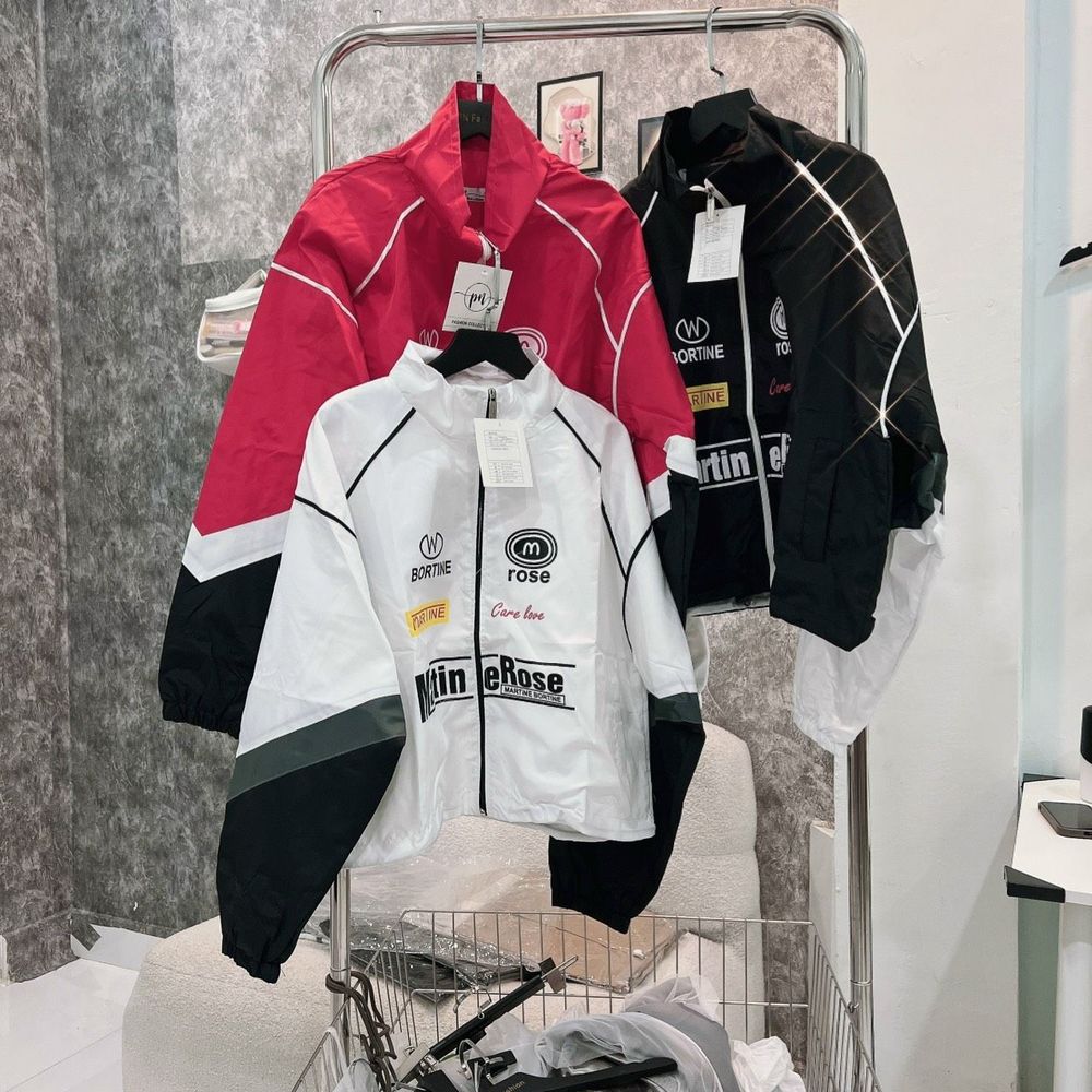 Áo khoác dù cổ bẻ phối màu, logo in MARTINE ROSE Chất dù xịn 2 lớp, dây rút lai