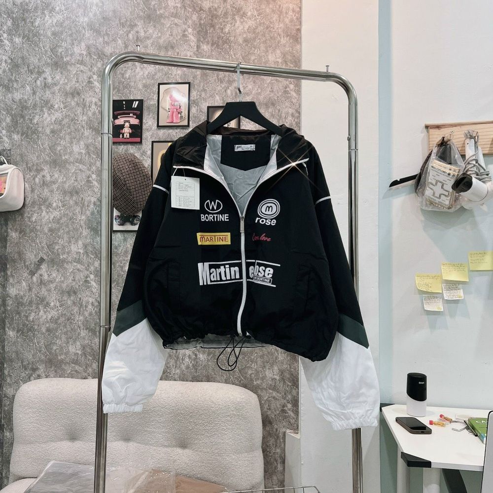 Áo khoác dù cổ bẻ phối màu, logo in MARTINE ROSE Chất dù xịn 2 lớp, dây rút lai