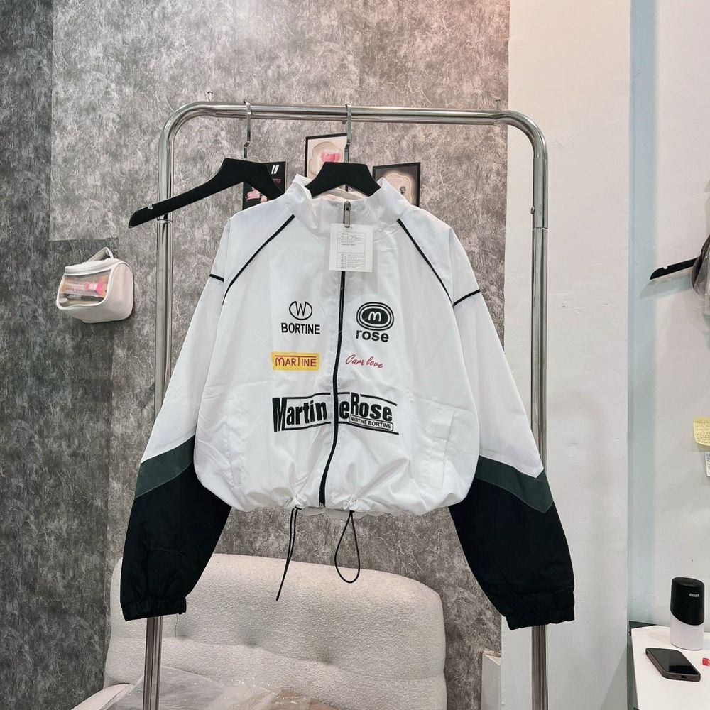 Áo khoác dù cổ bẻ phối màu, logo in MARTINE ROSE Chất dù xịn 2 lớp, dây rút lai