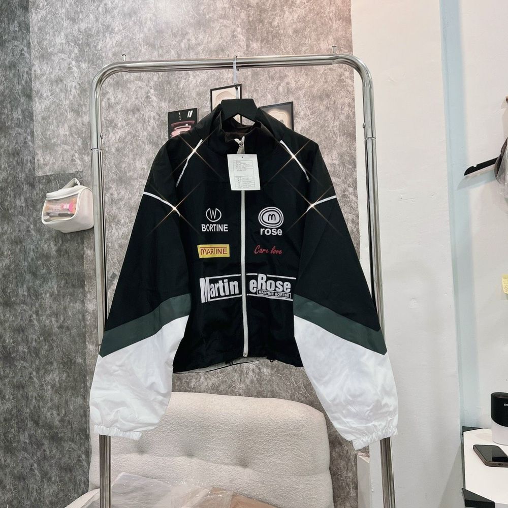 Áo khoác dù cổ bẻ phối màu, logo in MARTINE ROSE Chất dù xịn 2 lớp, dây rút lai