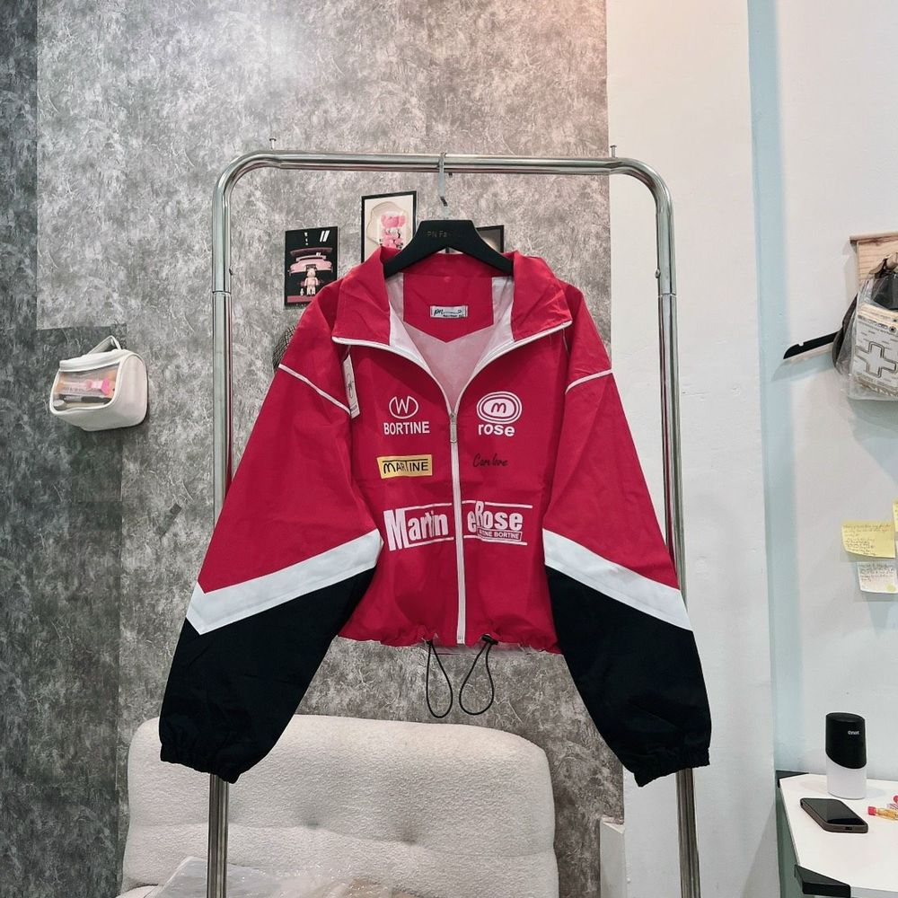 Áo khoác dù cổ bẻ phối màu, logo in MARTINE ROSE Chất dù xịn 2 lớp, dây rút lai