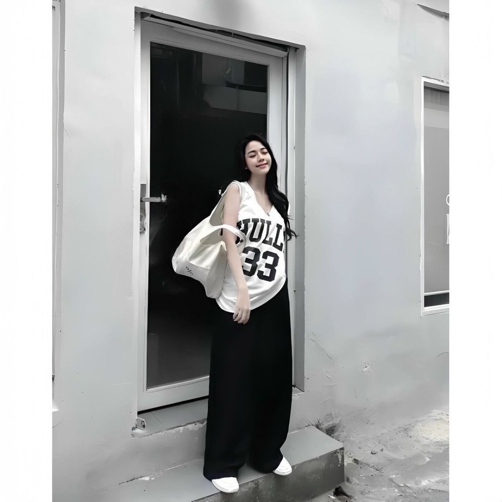 SET áo tanktop in HULLS kèm quần suông chất tuyết mưa Freesize dưới 55kg