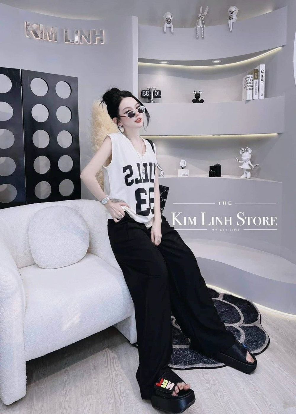 SET áo tanktop in HULLS kèm quần suông chất tuyết mưa Freesize dưới 55kg