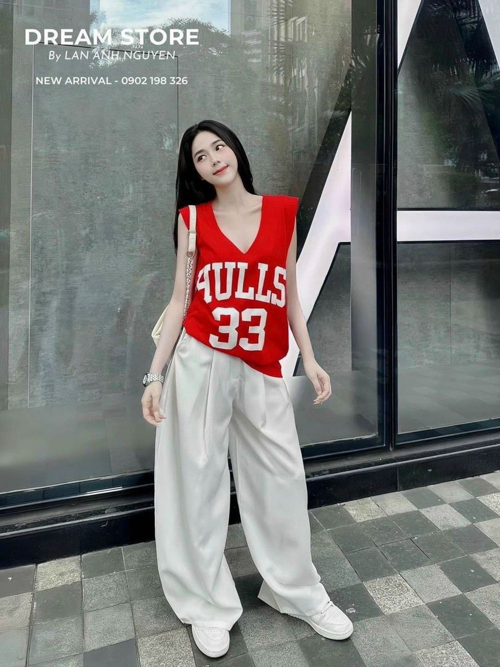 SET áo tanktop in HULLS kèm quần suông chất tuyết mưa Freesize dưới 55kg