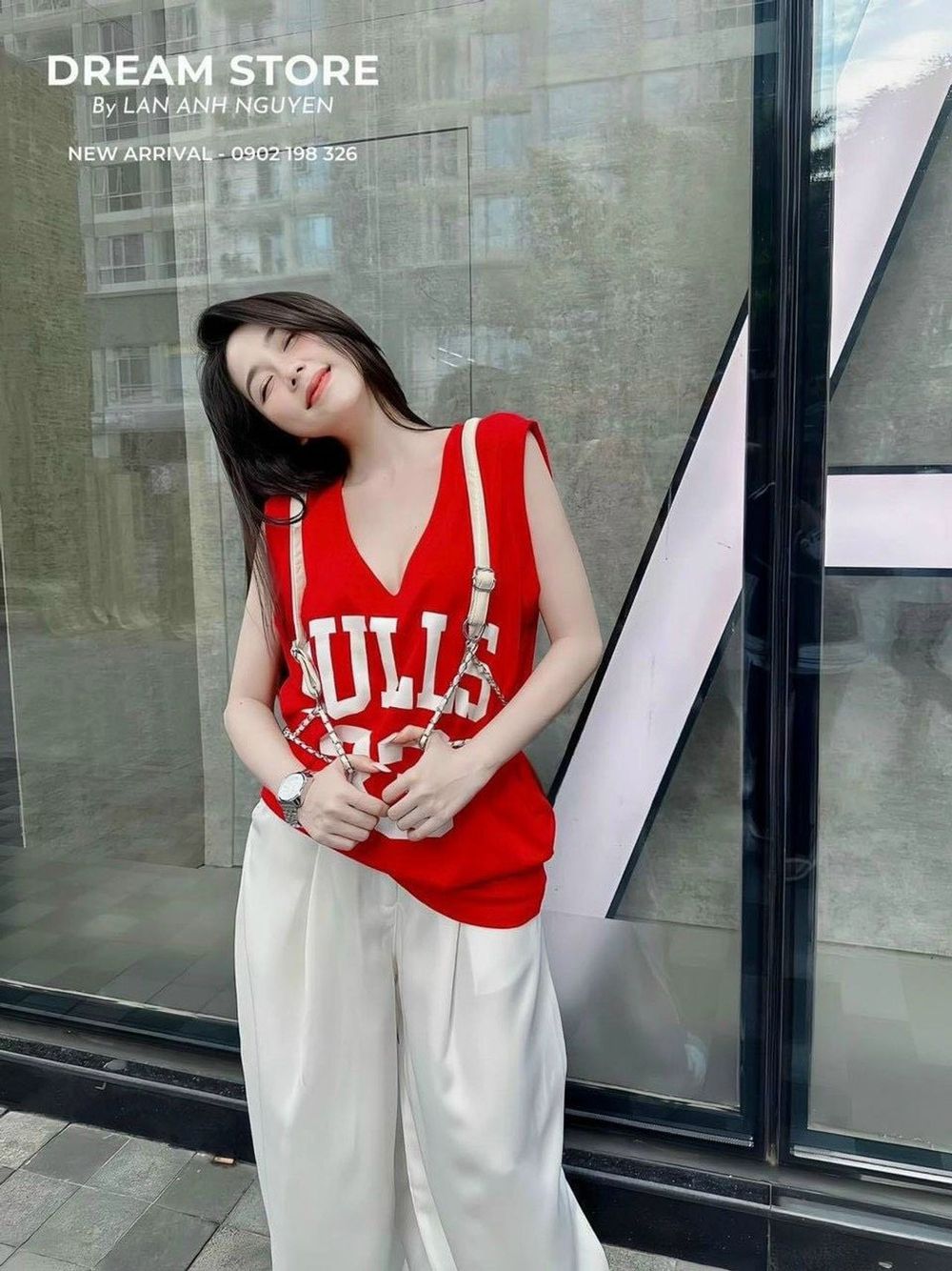 SET áo tanktop in HULLS kèm quần suông chất tuyết mưa Freesize dưới 55kg