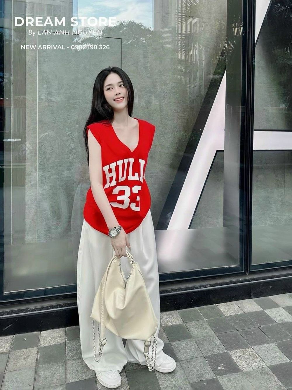 SET áo tanktop in HULLS kèm quần suông chất tuyết mưa Freesize dưới 55kg