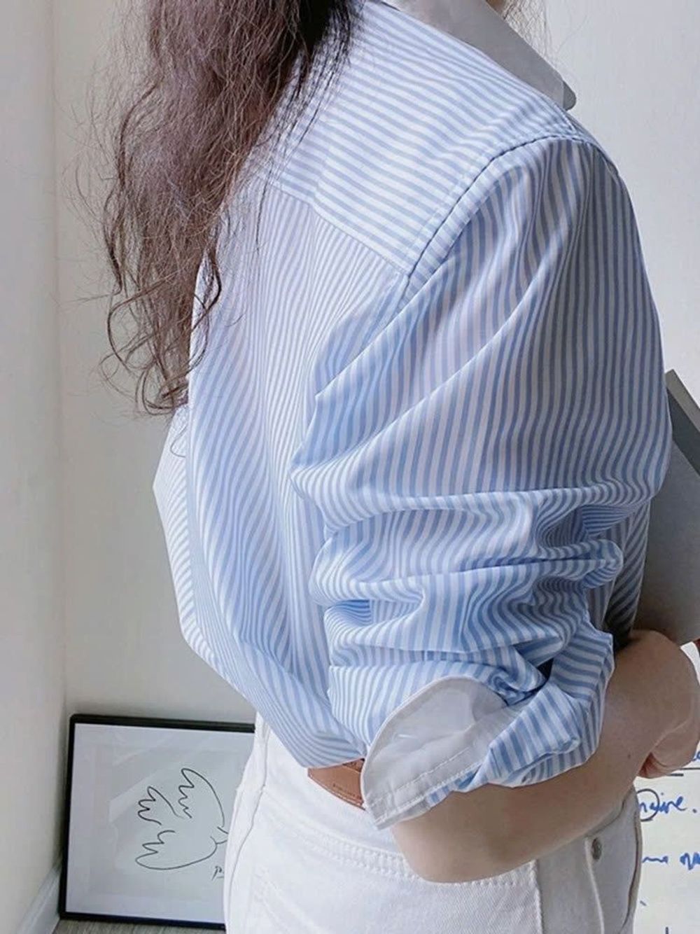 ÁO SƠ MI CROPTOP phối CỔ TRẮNG Chất vải kate sọc mát freesize dưới 55kg