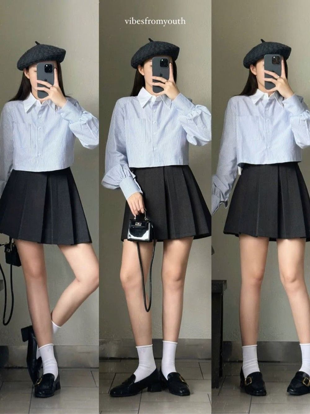 ÁO SƠ MI CROPTOP phối CỔ TRẮNG Chất vải kate sọc mát freesize dưới 55kg