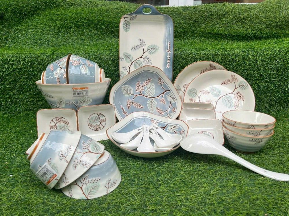 Bộ bát đĩa gốm sứ cao cấp hoạ tiết phong cách Nhật