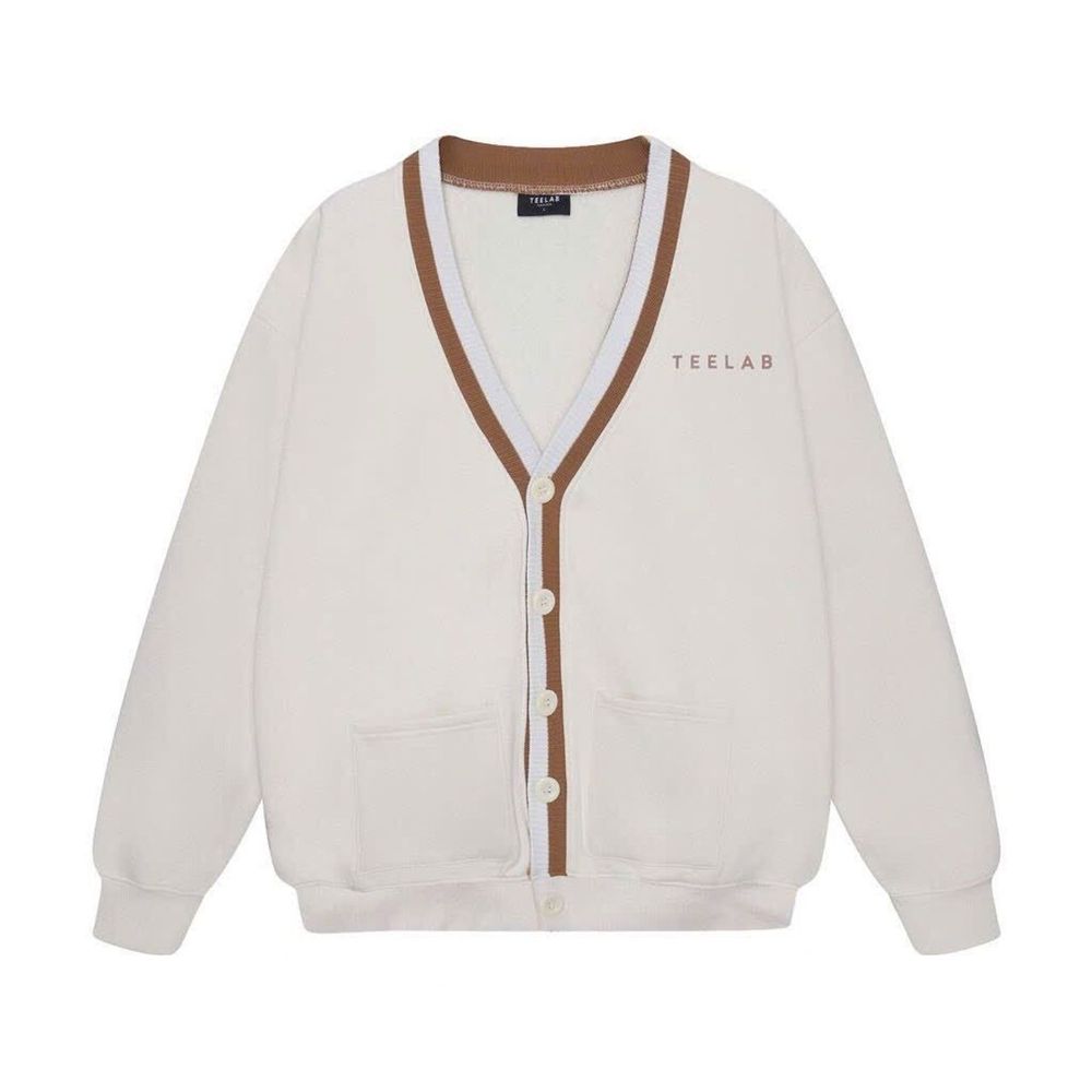 Áo khoác cadigan PHỐI VIỀN logo in T E E LAB form rộng 55kg-80kg