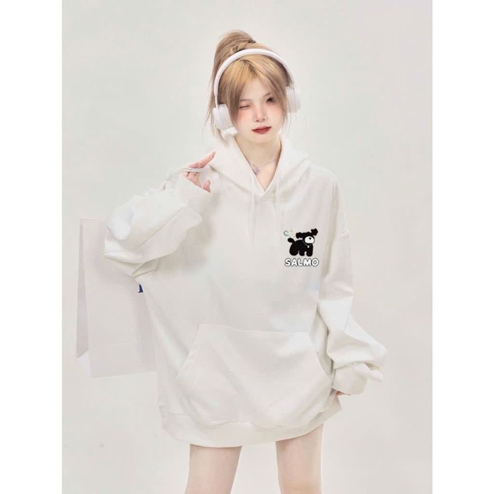 Áo hoodie tay phồng rộng in CÚN LOVE YOU GOOD AND GOOD form rộng dưới 75kg vải dày mịn đẹp