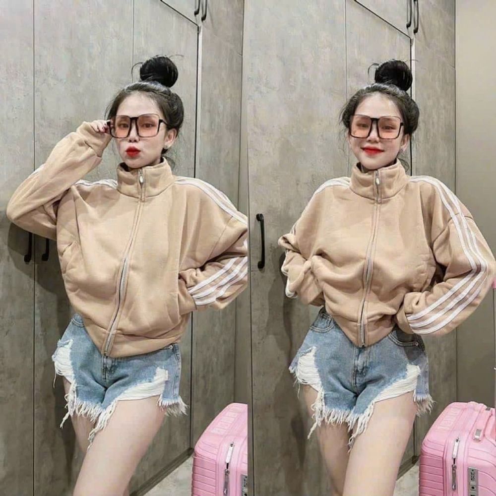 Áo khoác lửng chạy sọc tay Chất thun nỉ mềm mịn form dưới 65kg