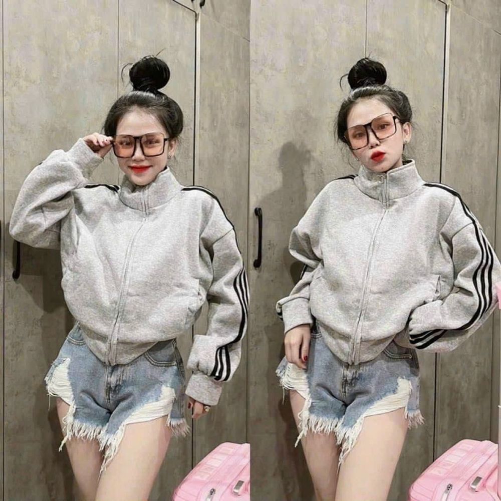 Áo khoác lửng chạy sọc tay Chất thun nỉ mềm mịn form dưới 65kg